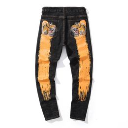 2021 new men embroidery tiger jean slim stretch jeans print high street cool denim pants fashion streetwear male casual pants size 2940