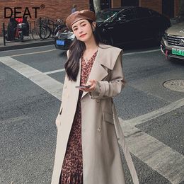 [DEAT] New Autumn Fashion Women's Trench Coat England Style Full Sleeve Lapel Collar Wild Long Length Retro With Belt TX157 201031