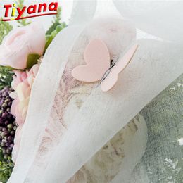 Stereo Butterfly Tulle Curtain for Living Room Pink Butterfly Yarn Window Drapes for Kid's Room White/Grey Voile #GI LJ201224