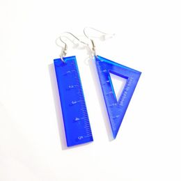 Personality Transparent Ruler Acrylic Charm For Women Creative Triangle Drop Dangle Earring Funny Jewellery