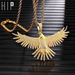 -Hip Hop Full Iced Out Bling Eagle Rhinestone Rope Catena Gold Color Collane Collane per gioielli Dropshipping Y1220