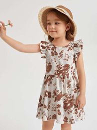 Toddler Girls 1pc Floral Print Ruffle Trim Dress SHE