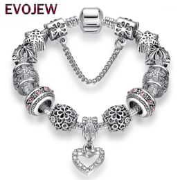 Charm Bracelets Fashion Antique 925 Silver & Bangles Crystal Heart Beads Bracelet For Women DIY Original Jewelry Gift1