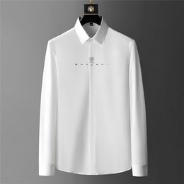 Letter Embroidery Men's Shirt Slim Fit Long Sleeve Business Casual Shirt Autumn Male Office Social Formal Dress Shirts 220224