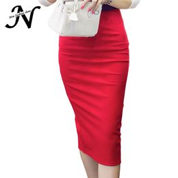 High Waist Pencil Skirt Plus Size Tight Bodycon Fashion Women Midi Skirt Red Black Slit Skirts Womens Fashion Jupe Femme S - 5XL 201111