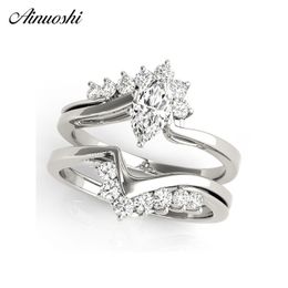 AINUOSHI Fashion 925 Sterling Silver Women Wedding Ring Set White Gold Color 0.8ct Marquise Lover Aniversary Silver Ring Jewelry Y200106