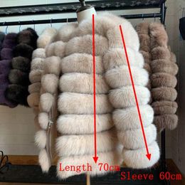 70CM 100% Real fur real fur fox coat outfit long sleeves quality silver fox women winter warm thick natural fox fur coats 201103