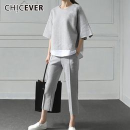 CHICEVER Autumn Two Pieces Set Women Suit Patchwork Hem Top With Elastic Waist Plus Size Calf Length Pants Female Clothes New LJ201126