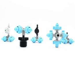 Watering Equipments 1PC Blue Micro Cross Misting Sprinkler With Connector Drip Garden Irrigation Nozzle Spray Fittings1