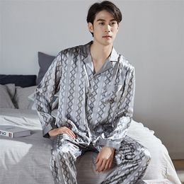 100% Real Silk Pajama for Men Lounge Sleepwear Pyjamas Satin Pijamas Homme PJs Home Clothes Male Hangzhou Pure Silk Pajamas Sets LJ201113