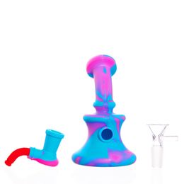 Hookahs 5inches Silicone Bong mini portable Water Pipes Removable recycler dabrig siliconedab rig for smoke unbreakable Colour printing bongs