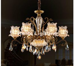 Chandeliers Bronze Finished E14 Antique Crystal Chandelier Lingting Luxurious Brass Lamp Lustre Suspension Lighting