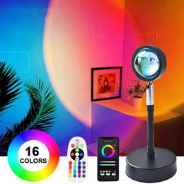 Indoor Lighting Sunset Lamp RGB 16 Colors APP Remote Control Atmosphere Projection Led Night Light For Home Bedroom Shop Background Decoration
