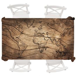 Anti-dirty Large Table Cloth Waterproof Tablecloth Wood World Map Rectangular Tablecloth Wedding Round Tablecloth Oilproof Cover 201120