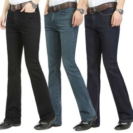 Free Shipping Male bell bottom denim trousers slim black horn Boot Cut jeans men's clothing casual Business Flares trousers 36 201117