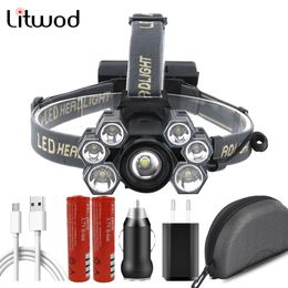 7 Led Headlamp Waterproof Zoom Headlight USB Rechargeable 18650 Battery Powerful Head Flashlight Lamp Torch Adjustable XM-L T6