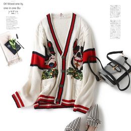 Womens Designer Sweater Jacket Temperament Contrast V-neck Long Sleeve Pocket Loose Versatile Knit Cardigan