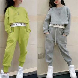 Girls Clothes Fashion Set Sleeveless Teens Casual Tops Spring And Autumn Children Long Sleeved Sweaters Kids Pants 211224