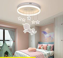 Cartoon Creative Unicorn Chandelier Girls Bedroom Children's Room Princess Chandelier Modern Simple LED Chandelier