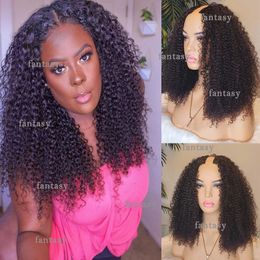 250% Density Kinky Curly U Part Human Hair Wigs Short Bob No Lace Thick Afro Kink Curl Wig For Black Women 100% Unprocessed Glueless U Shape With Combs and Straps