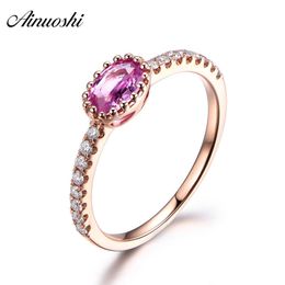 AINUOSHI 0.5 Carat Oval Cut Red Sona Bridal Halo Rings 925 Sterling Silver Rose Gold Color Women Engagement Silver Jewelry Rings Y200106