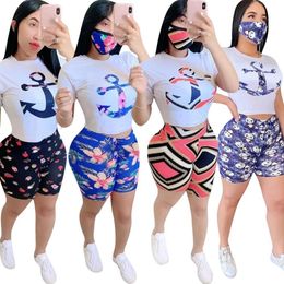 Fashion Women Tracksuits Two Piece Set 2020 Casual Printed Short Sleeved Top Pencli Shorts Suits Ladies Leisure Sports Clothing