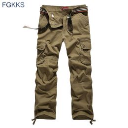 FGKKS New Arrival High Quality Spring Style Fashion Clothing Solid Mens Cargo Pants Cotton Men Trousers Joggers Plus Size 201130