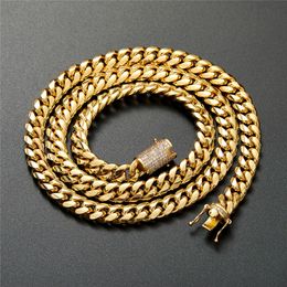 10mm 18/20/22/24/26/28/30inch Yellow Gold Plated Stainless Steel Cuban Chains Necklaces Bracelet for Men Women Rock Jewellery