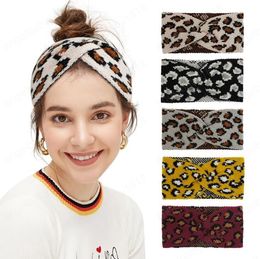 Women Leopard Knitted Headband Solid Wool Coarse Wool Bandana Ear Warmer Turban Fashion Casual Head Wrap Makeup Face Washing Headbands