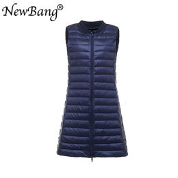 Bang Baseball Collar Women's Long Vest Ultra Light Down Vests Female Coat Slim Sleeveless Plus XXXL 211220