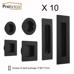 Probrico 10pcs Flush Recessed Handles Black Cabinet Door Hidden Pulls Drawer Knob Sliding Door Handle Finger Pull Door Hardware T200605