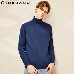 Giordano Men Sweaters Turtleneck Knitted Sweater Men 100% Cotton Slight Stretechy Soft Blusa De Frio Masculino 01059858 201120