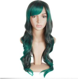 Long wig Grey and turquoise Wave 27 5/8 with cotton core, COSPLAY