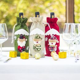 Wine Bottle Bag Party Supplies Elk Santa Claus Christmas Decor Cotton Linen Champagne Package Ornament Festival Dinner Table