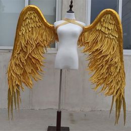 Refining High Quality Natural Feather handicaft Gold Angel wings Photography props for Photo Background DIY Decoration