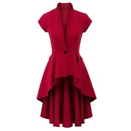 Women jacket Steampunk Renaissance club party gothic coats Short Sleeve Stand Collar Irregular lady high low long Coat evening 201007