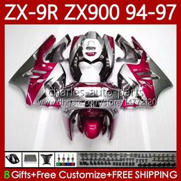 OEM Body Kit For KAWASAKI NINJA ZX-9R ZX900 ZX 9R 9 R 900 CC 1994 1995 1996 1997 Bodywork 100No.116 ZX9 R ZX900C Pink silver 900CC ZX-900 94-97 ZX9R 94 95 96 97 MOTO Fairing