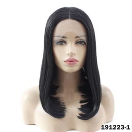 Black Full Straight Synthetic Remy Hair Lace Front BOB Wigs Simulation Human Hair Wig perruques de cheveux humains