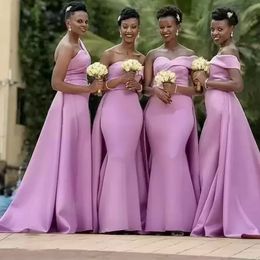 Pink Bridesmaid Dresses 2022 Designer One Shoulder Strap Mermaid with Overskirt Maid of Honor Gown Chiffon Beach Wedding Party Vestidos Plus Size