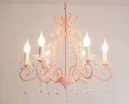 Princess room chandelier children's room bedroom girl pink crystal lamp