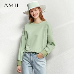 AMII Minimalism Women Autumn Winter Fashion Solid Hoody Causal Oneck Full Sleeves Loose Female Sweatshirt Tops 1061 201211
