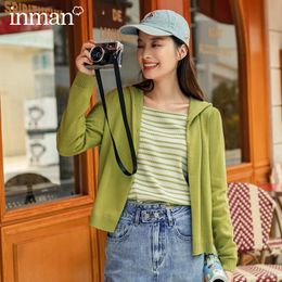 INMAN Autumn New Arrival Thin Sweater Hooded Youthful Korean Style Cardigan Sweater 201029