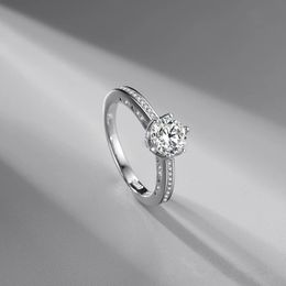 Versatile S925 Sterling Silver Plated Pt950 Platinum Ring Six-prong Micro-set Wedding Women's Ring Luxury Elegant Jewellery Gift