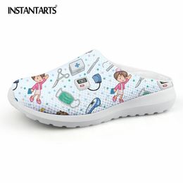 INSTANTARTS Cute Cartoon Nurse Print Air Mesh Sandals Women Summer Casual Breathable Slip On Shoes Beach Slippers Zapatos Mujer Q1223