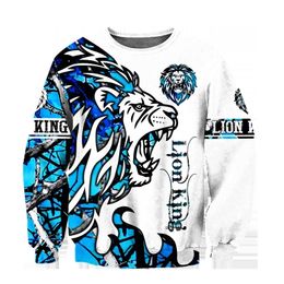 Lion Beautiful Blue Tattoo Camo 3D Printed Mens Hoodies Haruku Streetwear Fashion Hoodie Unisex Jacket Pullover KJ0137 201020