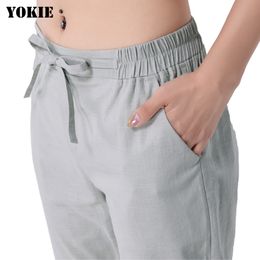 Harem pants women cotton linen loose elastic high waist solid causal pants & capris female trousers Black Blue Gray Plus size T200319