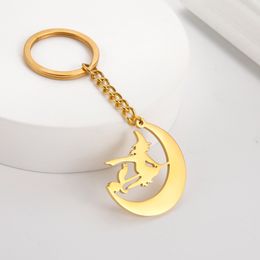 10Pcs/Set Broom Cat Moon Witch Car Keychain Witchcraft Pendant Keyring Stainless Steel Gold Colour Supernatural Jewellery Wholesale