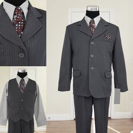 Gray Striped Boy Formal Suits Dinner Tuxedos Little Boy Groomsmen Kids Children For Wedding Party Prom Suit Formal Wear 3 pcs