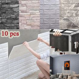 10 Pcs Self-adhesive 3D Panels Wallpaper Waterproof Foam Wall Stickers Tile Brick Living Room TV Background Decals 38*35cm 220217