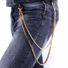 New Fashion 2017 Hiphop Punk Rock Waist Accessories 65cm 2 Layer Gold Color Foxtail/Box Belly Chain For Men Pant Chains BC2323 T200508